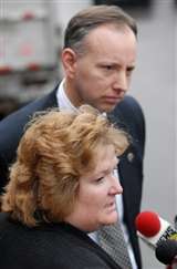 Saratoga County DA Jim Murphy and Assistant District Attorney Jennifer Jensen* speak at a press conference announcing the conviction of a former Shenendahowa school teacher