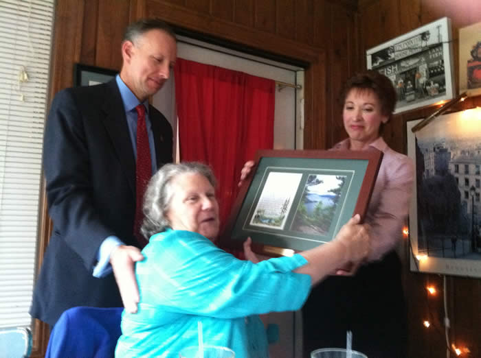 DA James Murphy, Sr. Inv. Patricia Donovan and retiring Child Advocacy Director Loretta Sommerville receives an award thanking her for her service to child victims in the capital district from law enforcement