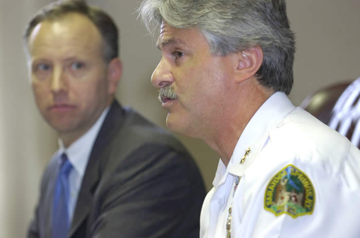 Chief Ed Moore of Saratoga Springs and District Attorney Jim Murphy at a press conference regarding fatalities on Route 50 in Saratoga