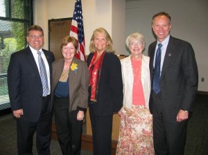 DA James Murphy with Office of Children and Family Services Commissioner Karen Carpenter Palumbo, center, along with (l to r) Mechanicville Police Chief Joe Waldron, and Prevention Council members Pat Marin and Judy Ekman